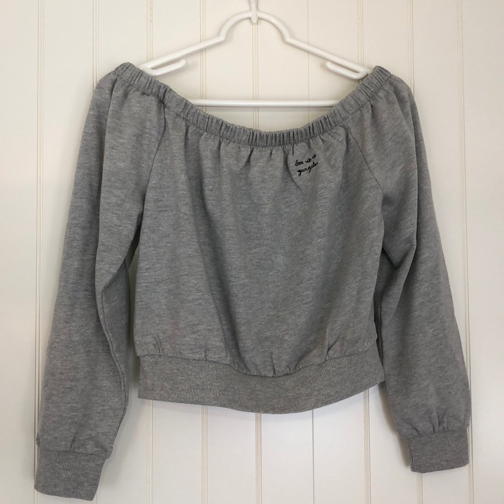 Grey off the shoulder long sleeve shirt